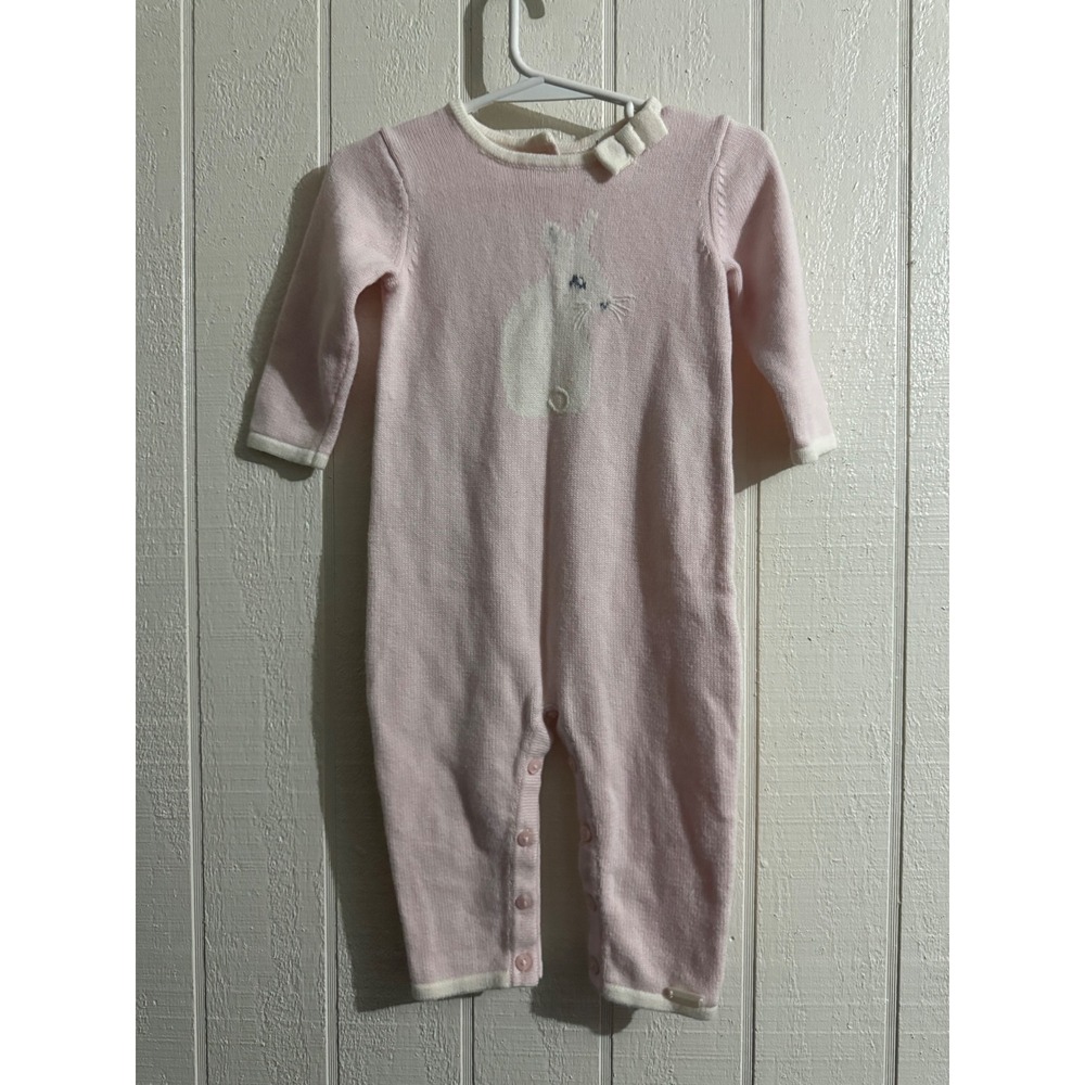 Janie and Jack Baby Girls Pink Bunny Knit Romper Sweater One Piece 6-12 Months